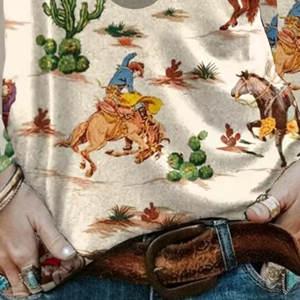 NEW CREAM COWGIRL LONG SLEEVE TEE SIZE LARGE - Picture 4 of 5